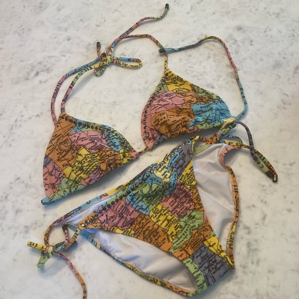 Sandy Bottoms Colorful Map Print Bikini Set
